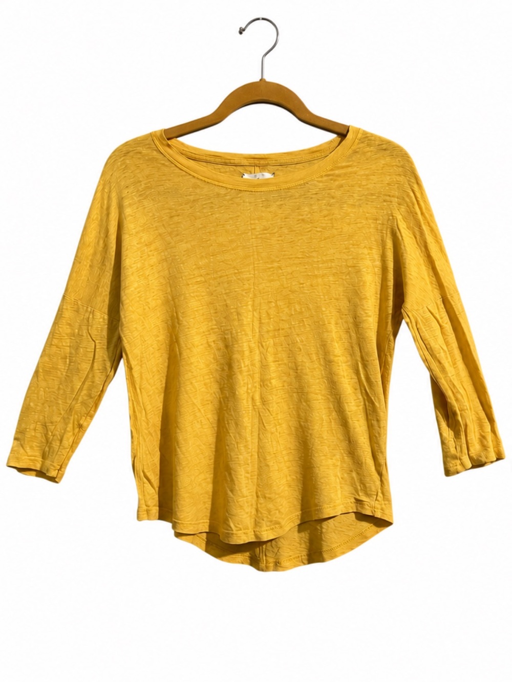 Lou & Grey 100% Linen Mustard Yellow Top 3/4 Sleeve Lightweight Casual Shirt